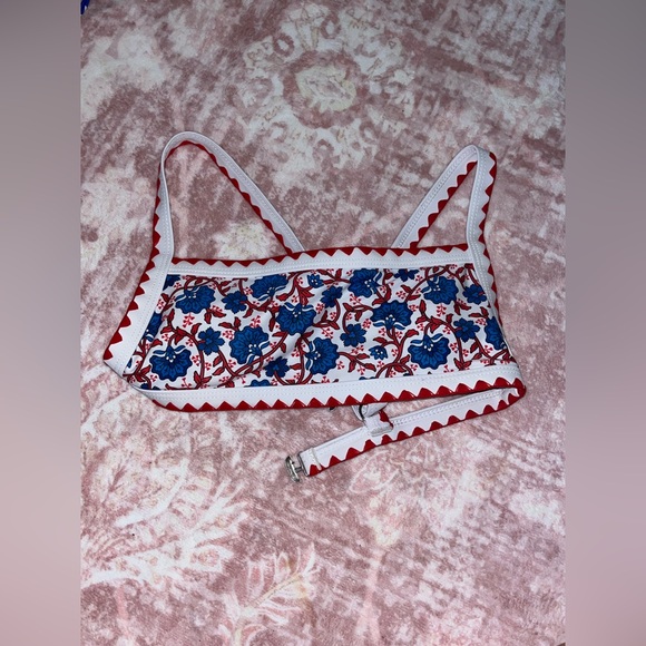 Other - Red and Blue Floral Embroidered Crop Top